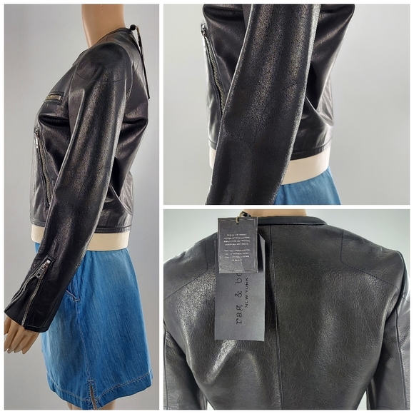 Rag & Bone Pebbled Leather Racing Jacket 2 - Picture 3 of 16